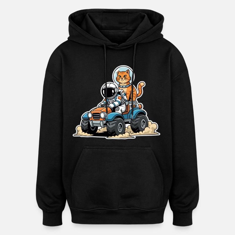 Chat Roux Astronaute Quad Lunaire Espace - Sweat à capuche oversize unisexe - noir