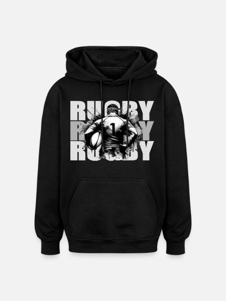 Rugby - Sweat à capuche oversize unisexe - noir