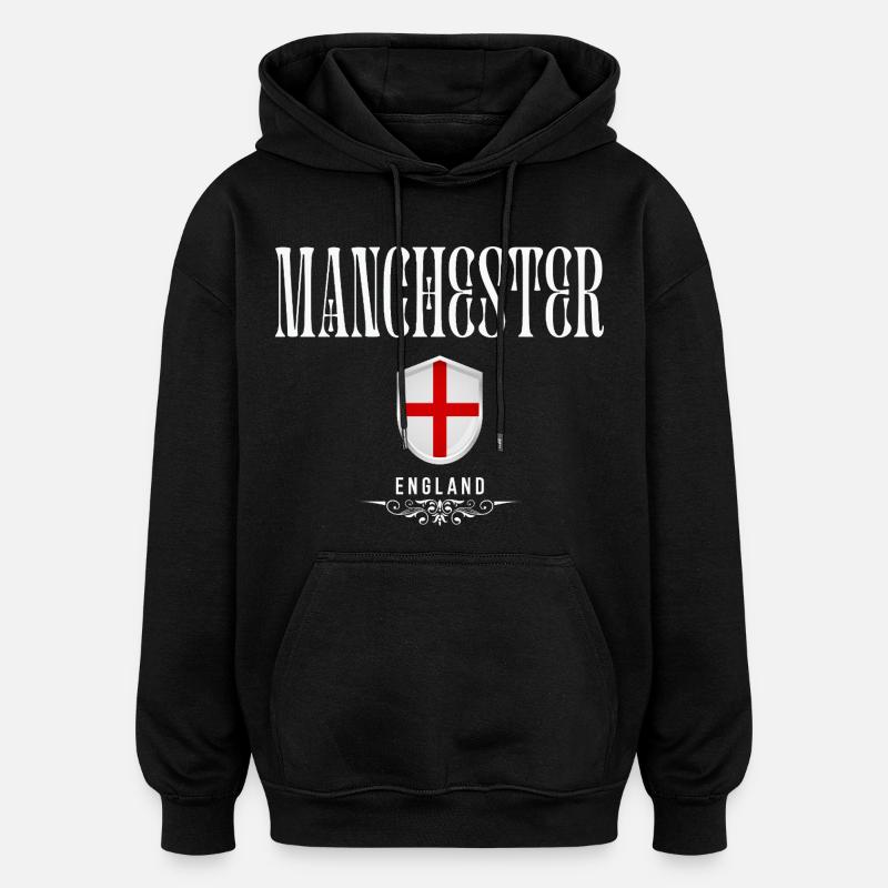 J’adore Manchester, Manchester Royaume-Uni - Sweat à capuche oversize unisexe - noir