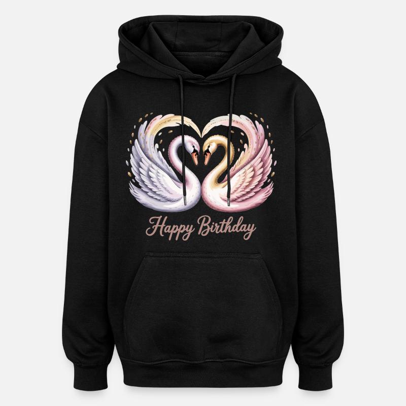 Chemise d’anniversaire avec cygnes romantiques - Sweat à capuche oversize unisexe - noir