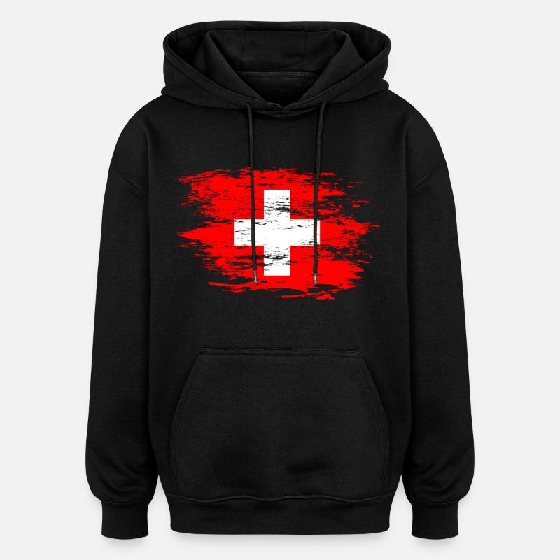 Drapeau suisse utilisé - Sweat à capuche oversize unisexe - noir
