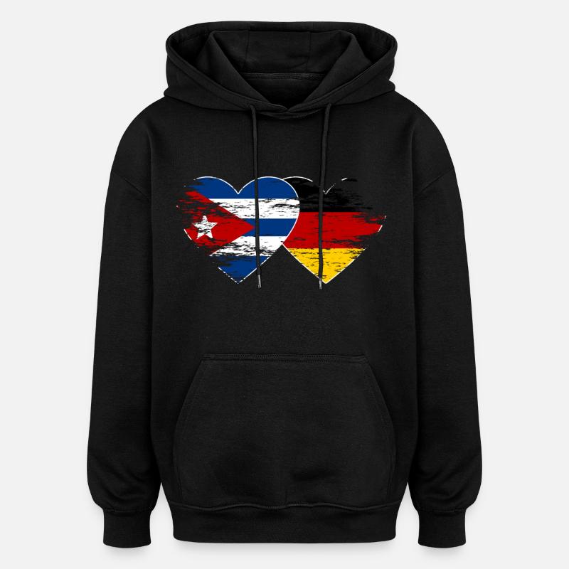 Cuba, Allemagne, drapeau, utilisé, coeur - Sweat à capuche oversize unisexe - noir