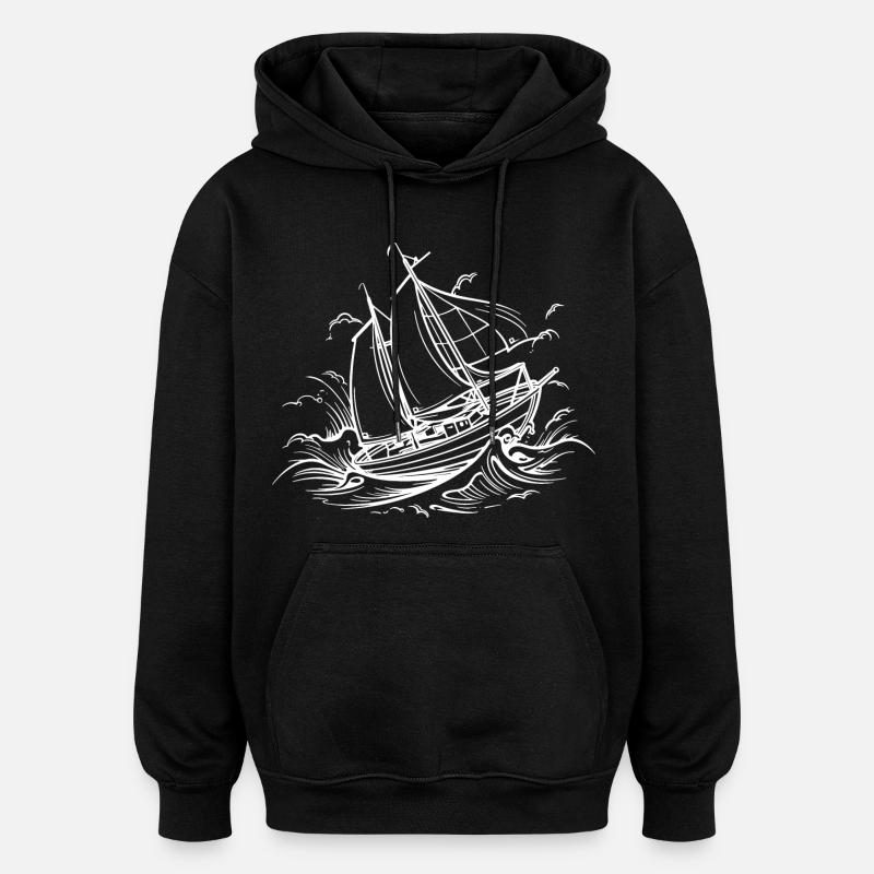 Sailing Ship Drawing - Oversized Unisex Hoodie - black