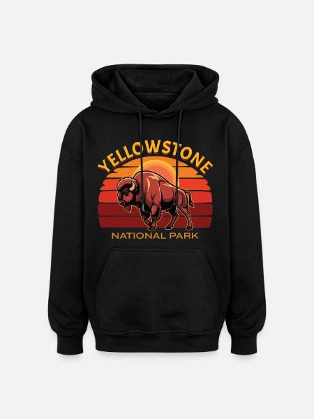 Yellowstone National Park Buffalo Bison - Oversized Unisex Hoodie - black