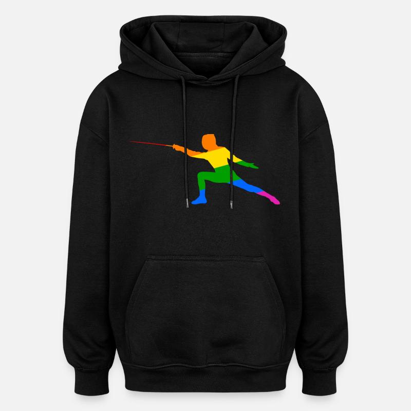 Escrime arc-en-ciel - Sweat à capuche oversize unisexe - noir