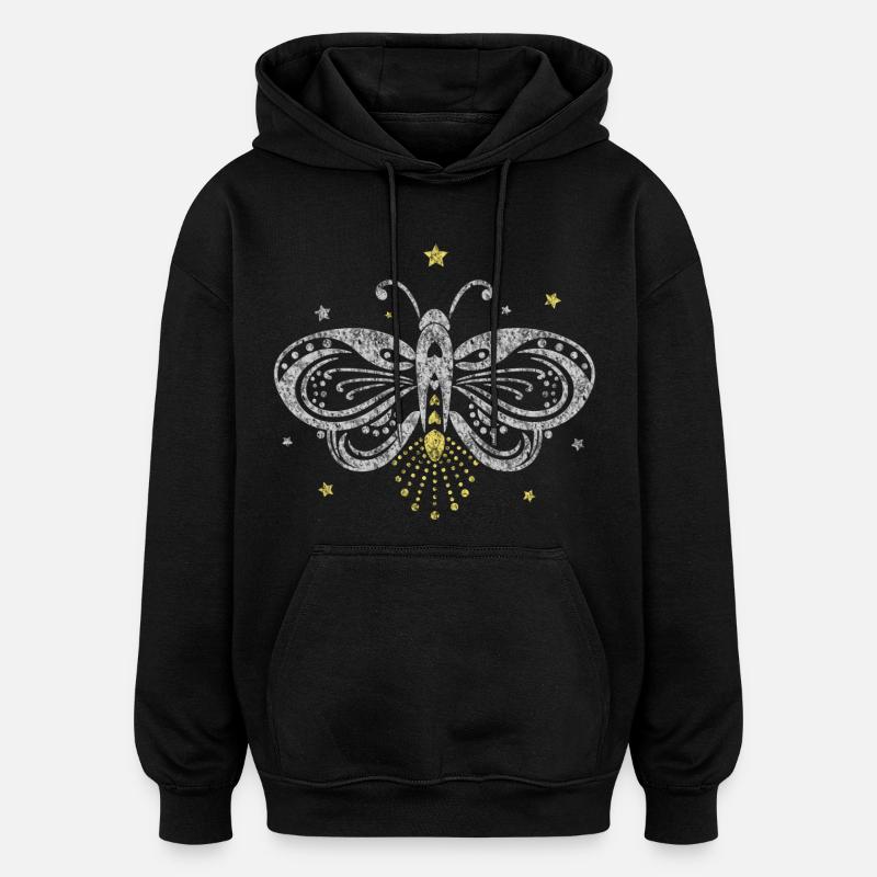 Firefly moth tattoo light star - Oversized Unisex Hoodie - black