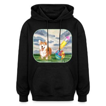 Watercolor Dog with Ball - Oversized Unisex Hoodie - black - Front - Noah (186cm)