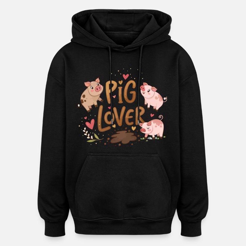 Design Amusant de Porc Amoureux - Sweat à capuche oversize unisexe - noir