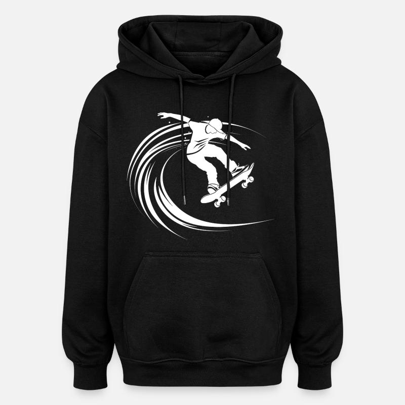 Dessin de skateur - Sweat à capuche oversize unisexe - noir