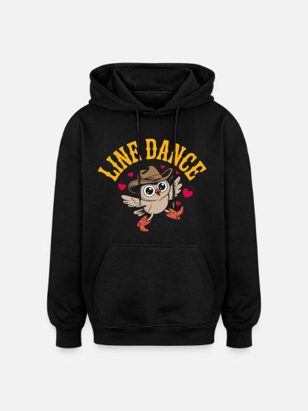 Funny owl doing line dancing - Oversized Unisex Hoodie - black