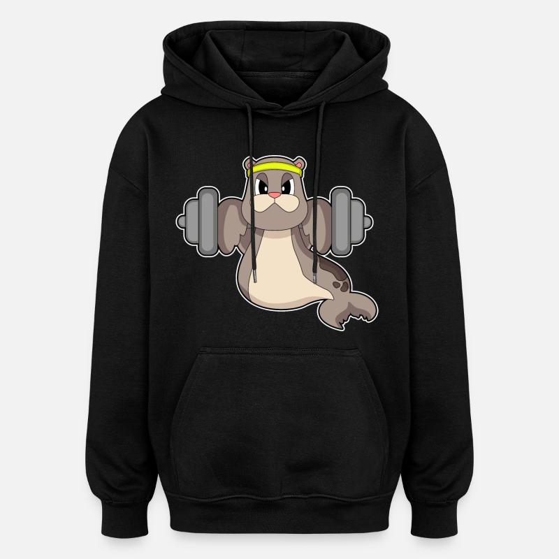 Seal Bodybuilder Haltère Musculation - Sweat à capuche oversize unisexe - noir