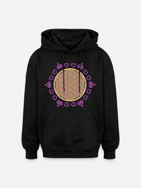 Fleur de Vie - Sweat à capuche oversize unisexe - noir
