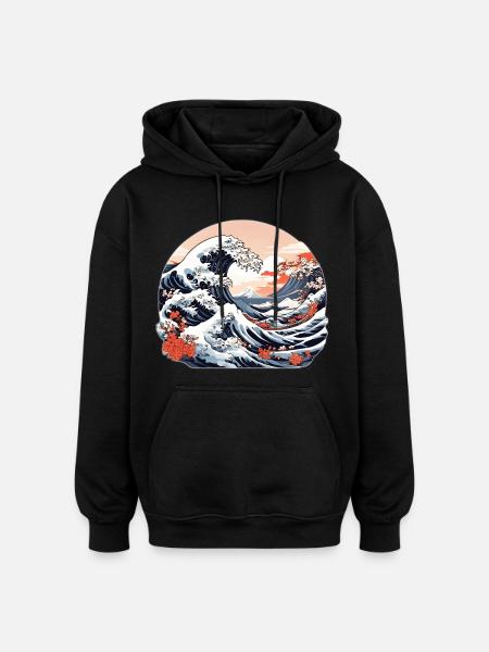 Great Wave of Kanagawa - Oversized Unisex Hoodie - black