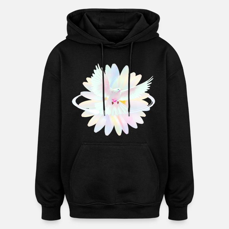 Pastel dove in rainbow light - Oversized Unisex Hoodie - black