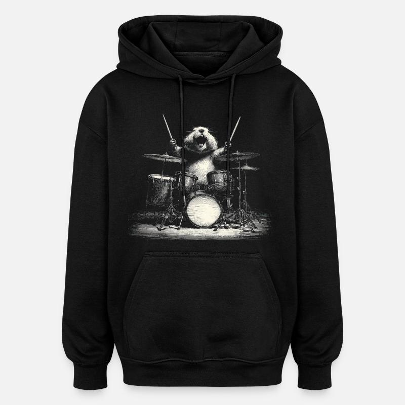 Marmot Drums Batteur Musique Rock Alpes - Sweat à capuche oversize unisexe - noir
