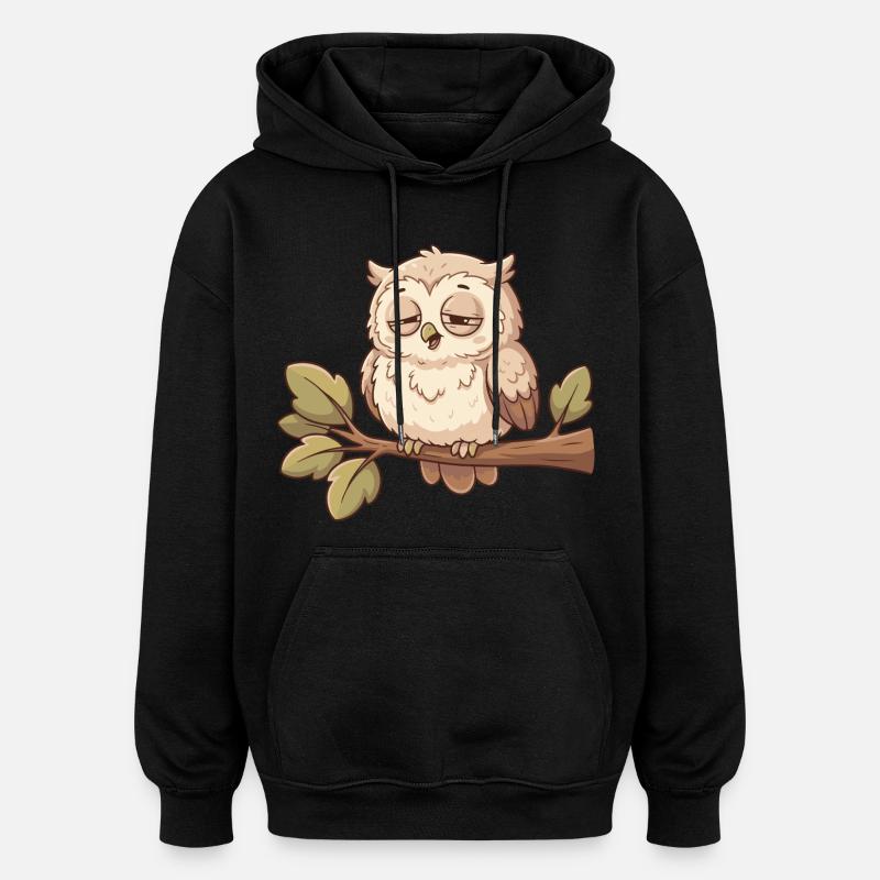 Schlafende Eule auf Ast - Oversized Unisex Hoodie - Schwarz