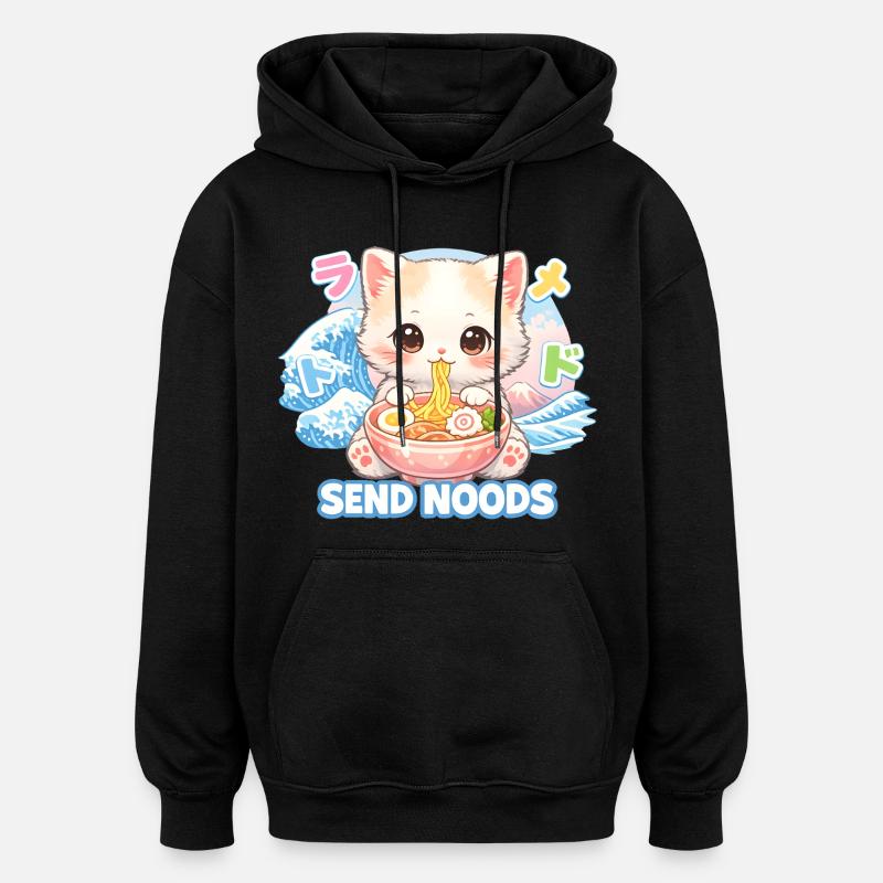 Ramen Cat Kanagawa - Sweat à capuche oversize unisexe - noir