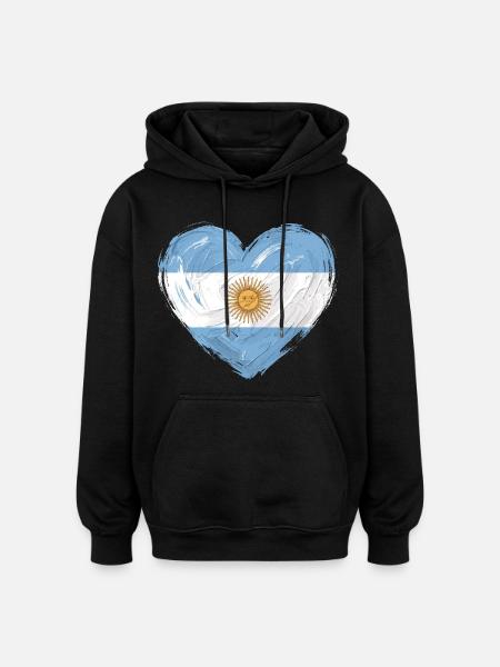 Argentina Flag Heart Fußball Fußball - Oversized Unisex Hoodie - Schwarz