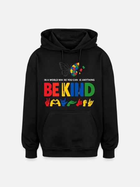 Be Kind Sign Language Inclusive - Oversized Unisex Hoodie - black