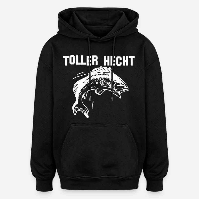 Grand brochet, pêcheur, pêcheur - Sweat à capuche oversize unisexe - noir