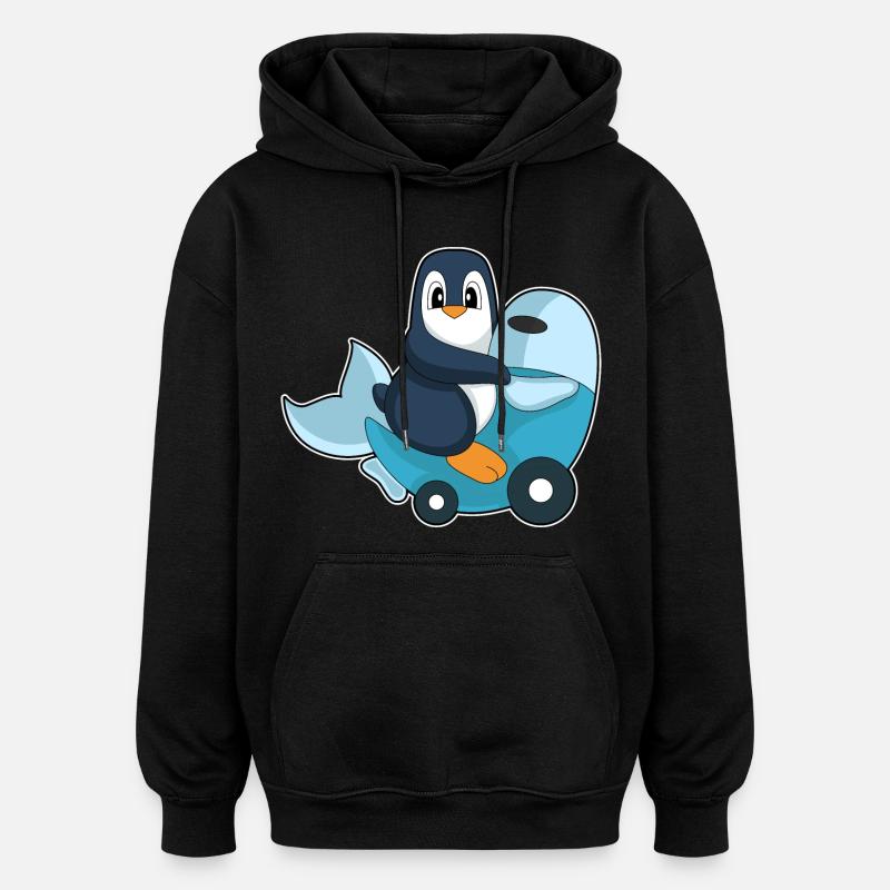 Pinguin Motorroller - Oversized Unisex Hoodie - Schwarz