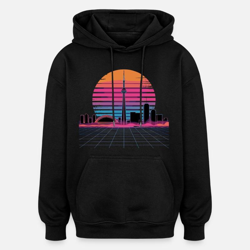 Neon Skyline Retro Sunset - Oversized Unisex Hoodie - black