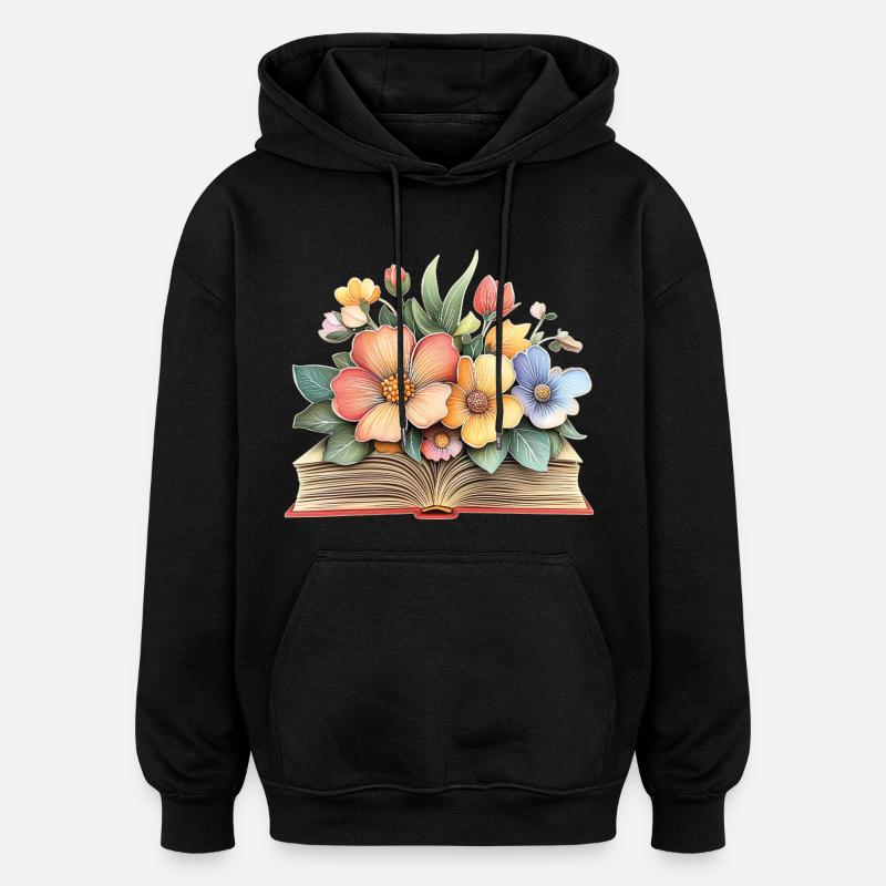 Buch mit Blumen - Oversized Unisex Hoodie - Schwarz