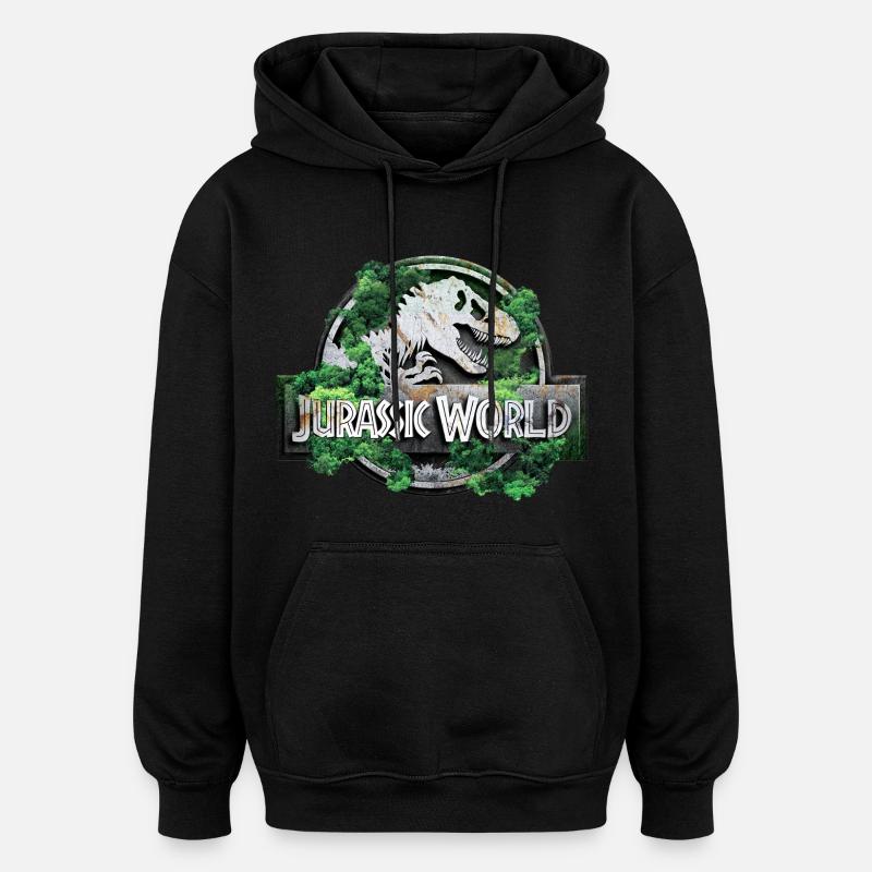 Logo di Jurassic World con T-Rex e alberi - Felpa con cappuccio unisex oversize - nero