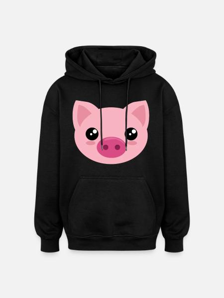 Pig face - pig piglet costume Halloween animal - Oversized Unisex Hoodie - black