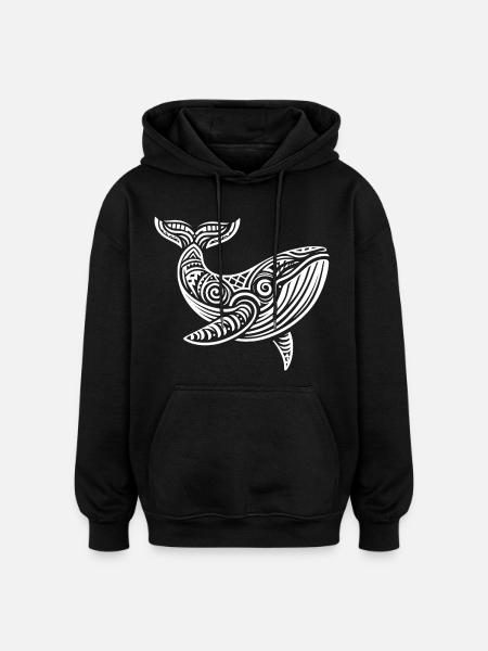 Baleine grise tribale - Sweat à capuche oversize unisexe - noir