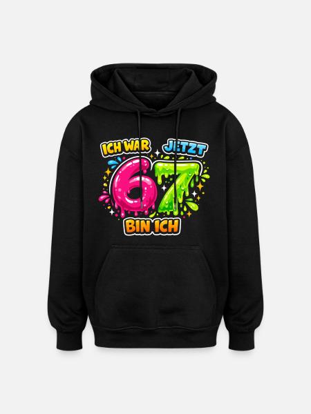 67 Six Meme Seven Génération Alpha - Sweat à capuche oversize unisexe - noir
