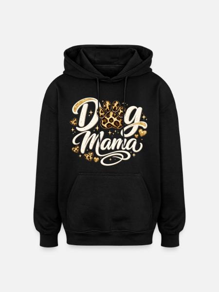Dog Mama Golden Leopard Pattern Shirt - Oversized Unisex Hoodie - black