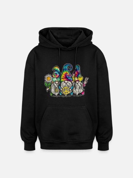Hippie Gnomes Peace Tie Dye - Oversized Unisex Hoodie - black