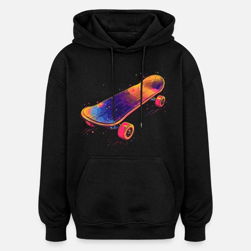Illustration de planche à roulettes - Sweat à capuche oversize unisexe - noir