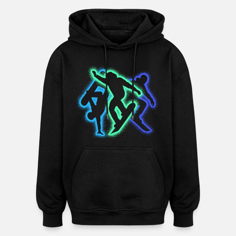 Silhouettes de snowboardeurs hommes garçons snowboard - Sweat à capuche oversize unisexe - noir