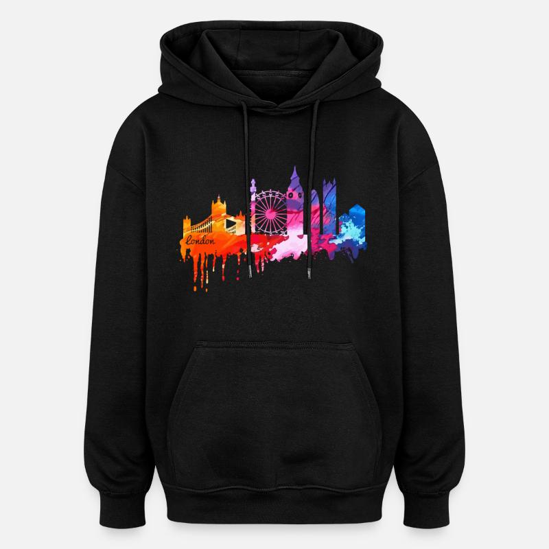 Londres Skyline Shirt - Sweat à capuche oversize unisexe - noir