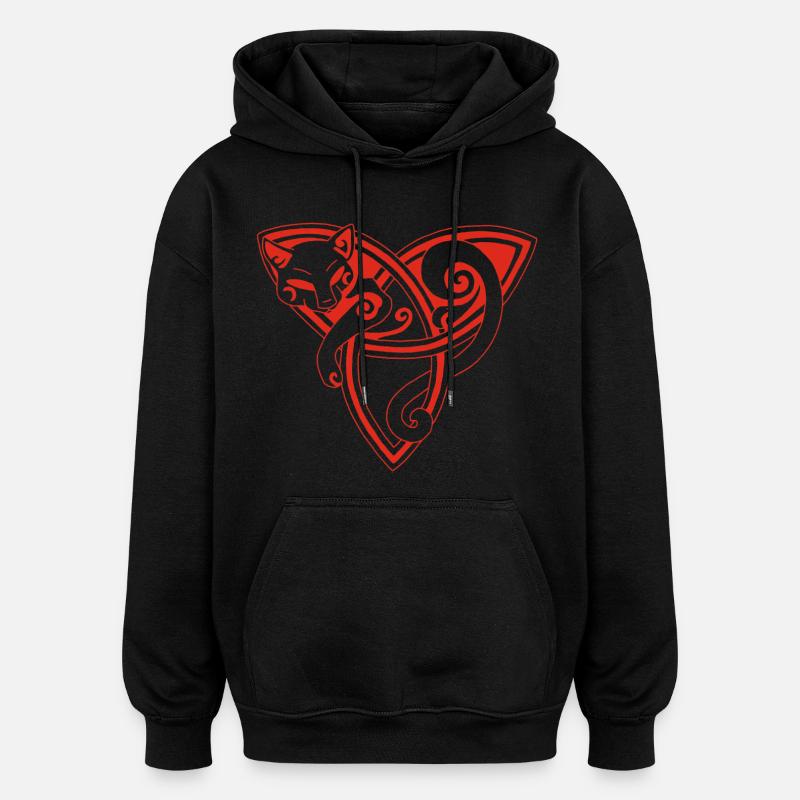 Keltische Katze in Ruhe (rot) - Oversized Unisex Hoodie - Schwarz