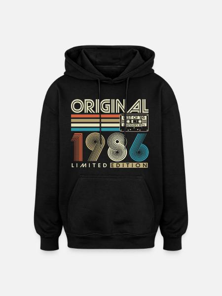 40e anniversaire Rétro Cadeau 1986 - Sweat à capuche oversize unisexe - noir