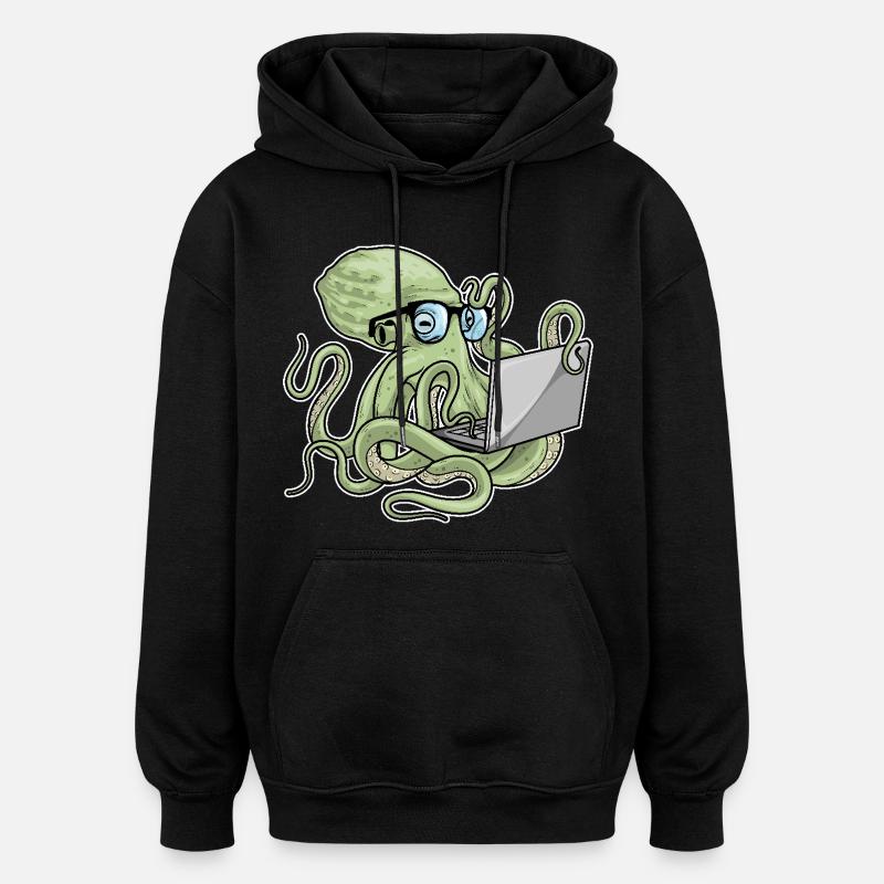 Krake Laptop - Oversized Unisex Hoodie - Schwarz