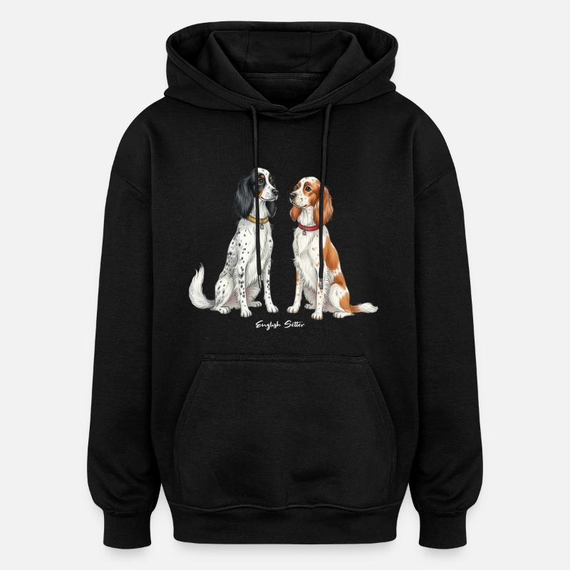 Illustration du setter anglais - Sweat à capuche oversize unisexe - noir
