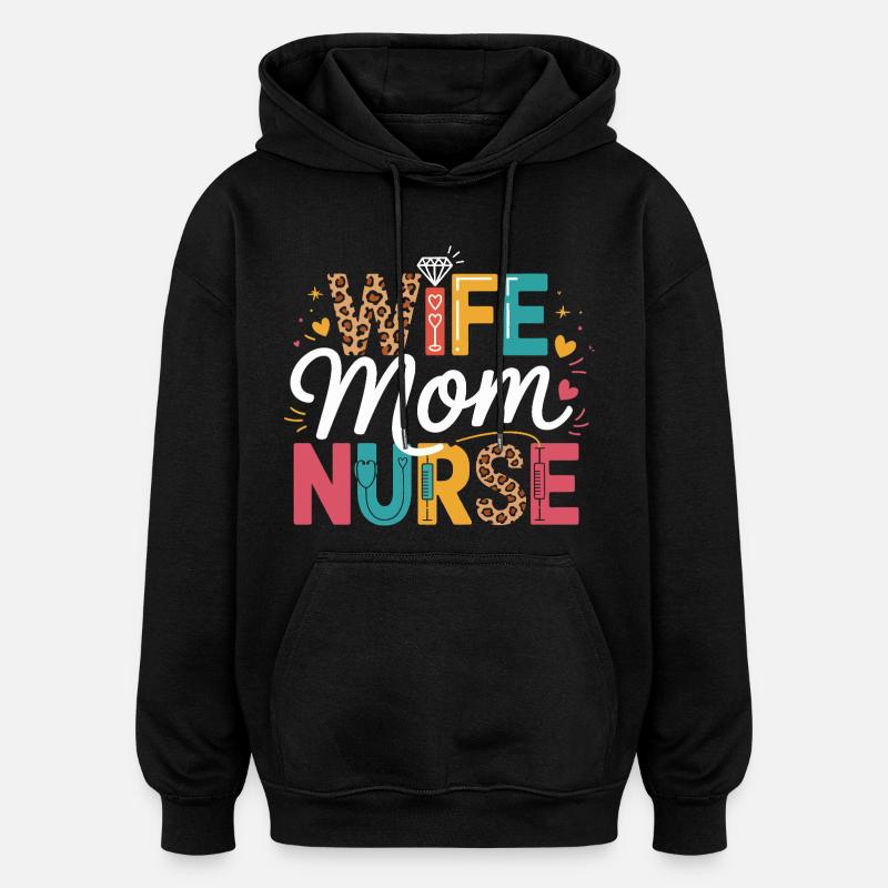 Épouse Maman Infirmière Léopard - Sweat à capuche oversize unisexe - noir
