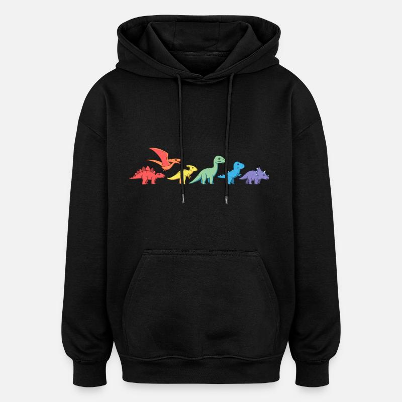 Regenbogen-Dinos - Oversized Unisex Hoodie - Schwarz