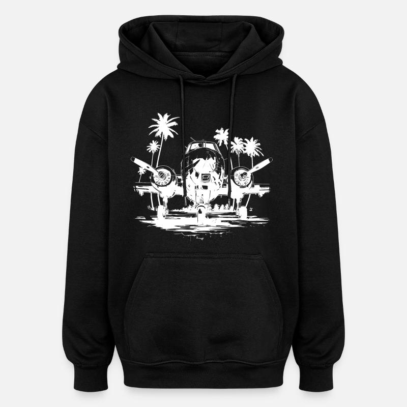 Dessin d’avion - Sweat à capuche oversize unisexe - noir