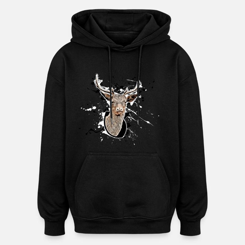Cerf - Sweat à capuche oversize unisexe - noir