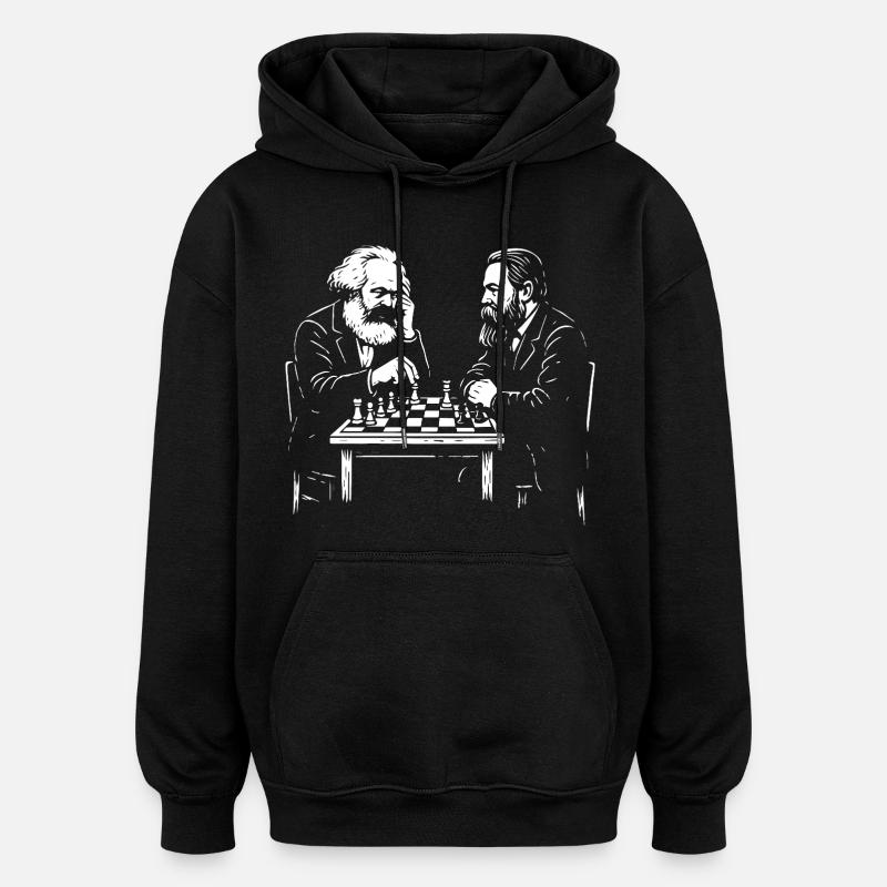 Karl Marx e Friedrich Engels giocano a scacchi - Felpa con cappuccio unisex oversize - nero