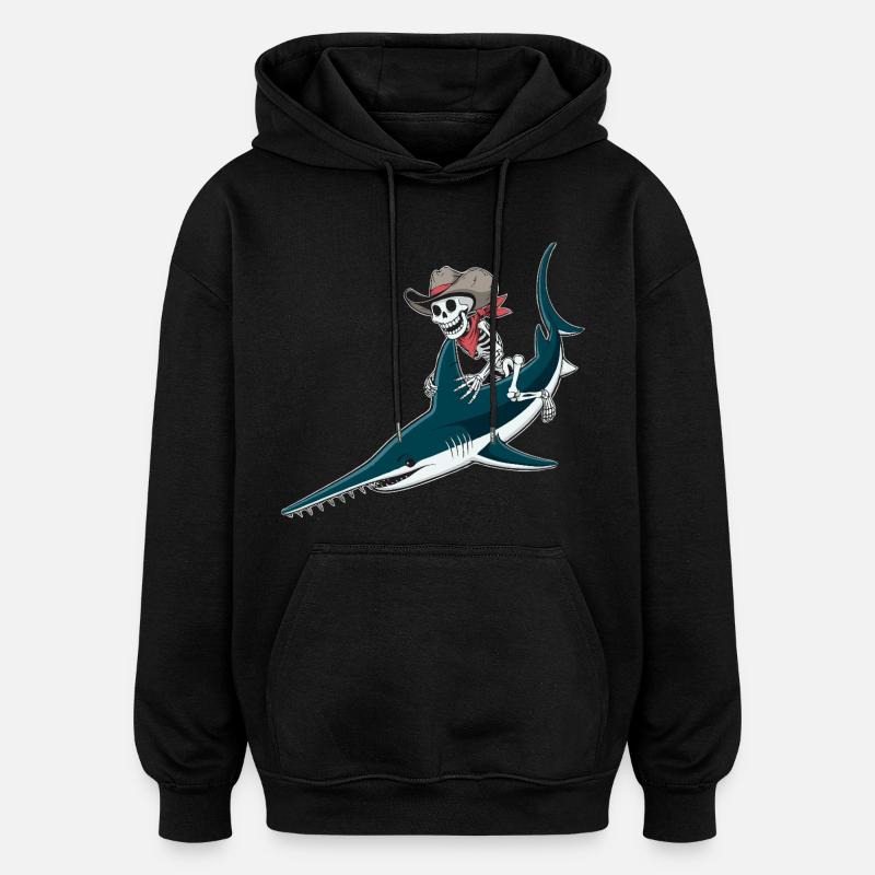 Knochencowboy auf Sägefisch-Abenteuer Sägerochen  - Oversized Unisex Hoodie - Schwarz