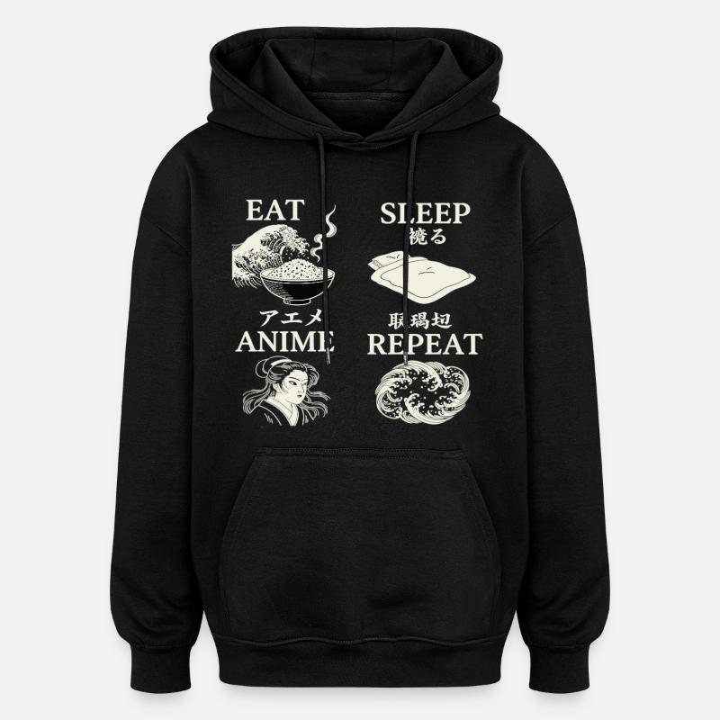 MANGER DORMIR ANIME RÉPÉTER - Sweat à capuche oversize unisexe - noir