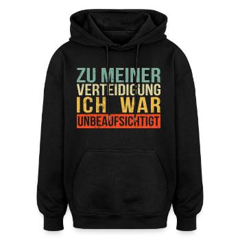 Zu Meiner Verteidigung Lustige Sprüche - Oversized Unisex Hoodie - Schwarz - Vorne - Noah (186cm)