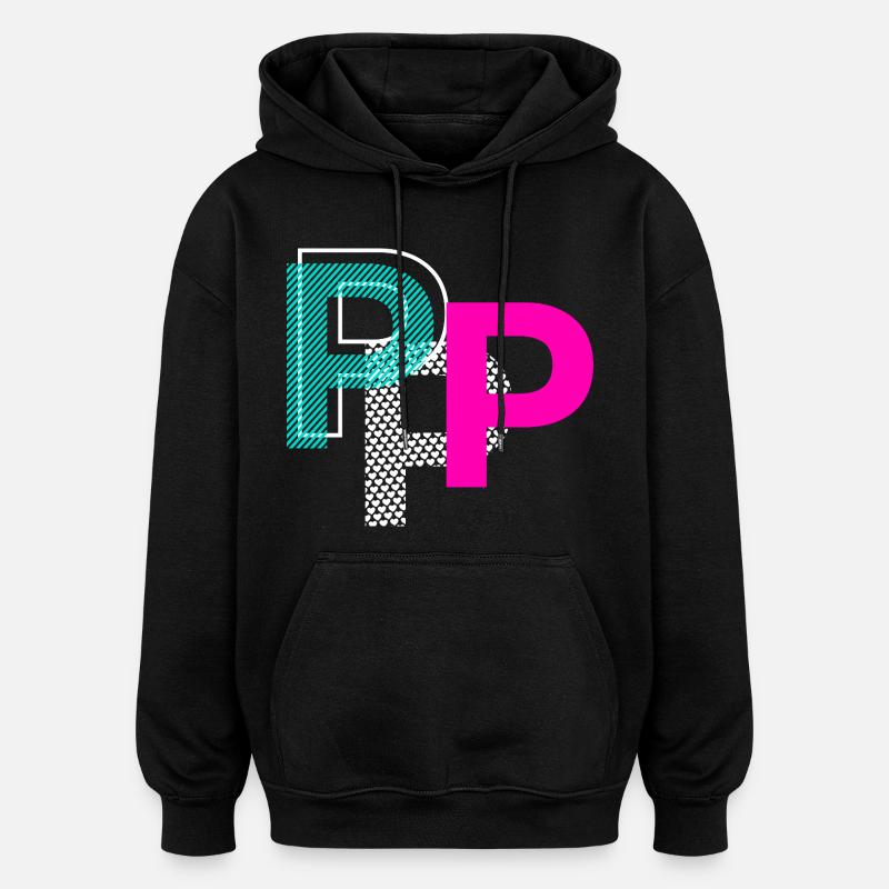 Lettre P - Sweat à capuche oversize unisexe - noir
