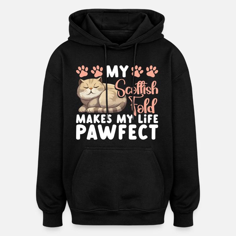 Scottish Fold Besitzer Katze Stofftier Scottish - Oversized Unisex Hoodie - Schwarz